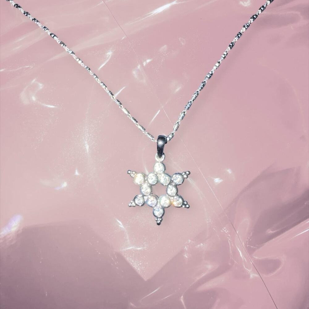 Y2K fairycore 925 Sterling Silver snowflake star necklace with sparkle chain